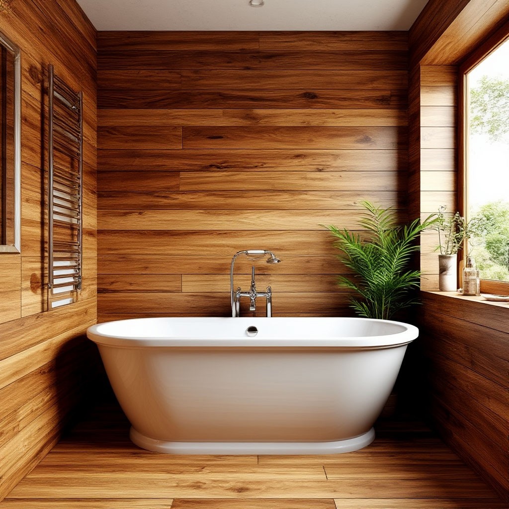 Отделка ванной деревом
