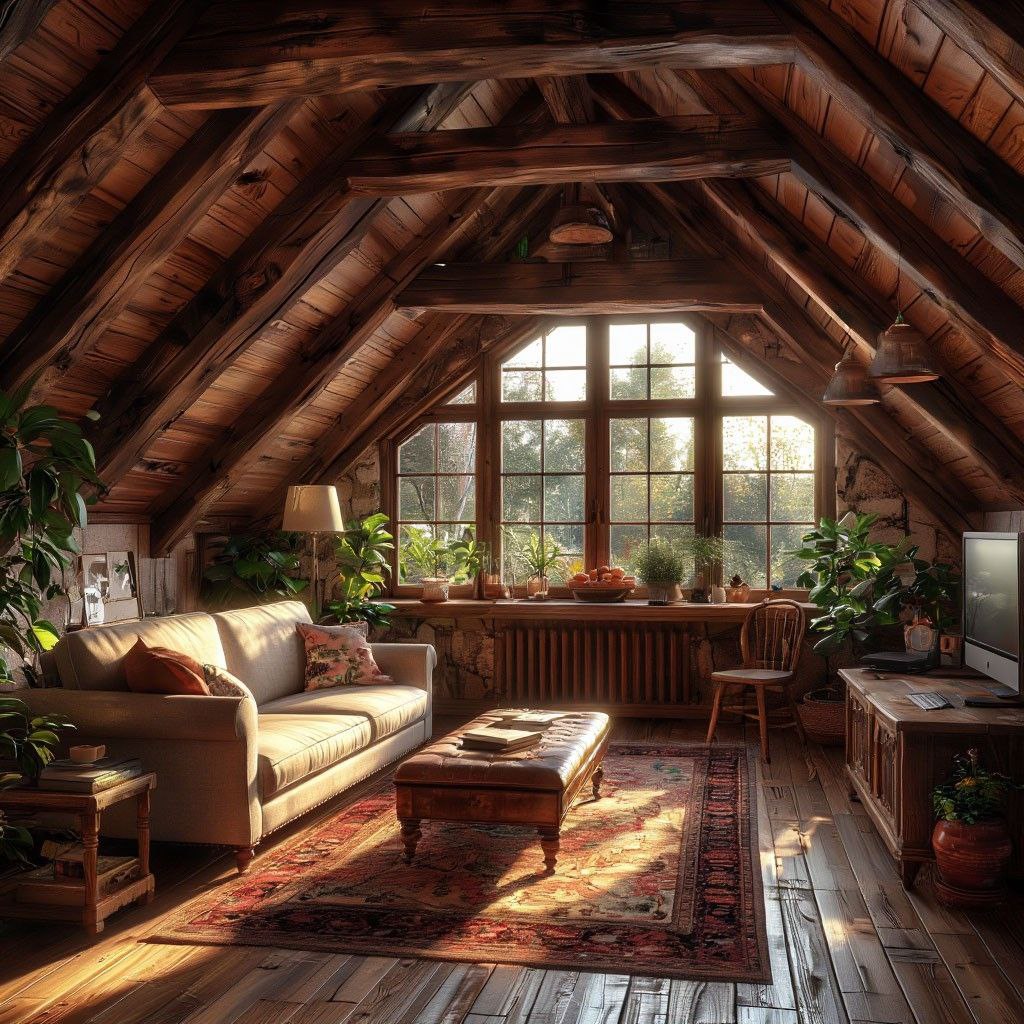 Интерьер мансарды в частном доме